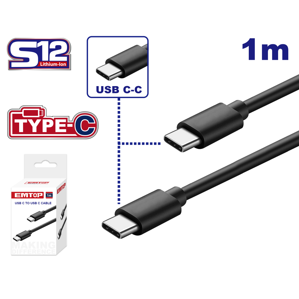CABLE USB TIPO C TIPO C DE 1 METRO DE LARGO. MARCA EMTOP