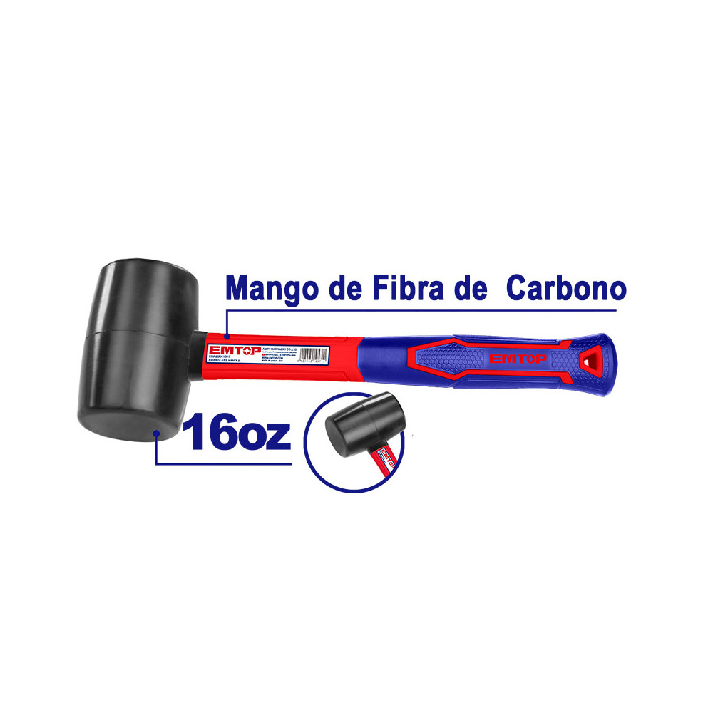 Martillo Goma Plástico Matricero Cabo De Fibra 40mm Emtop