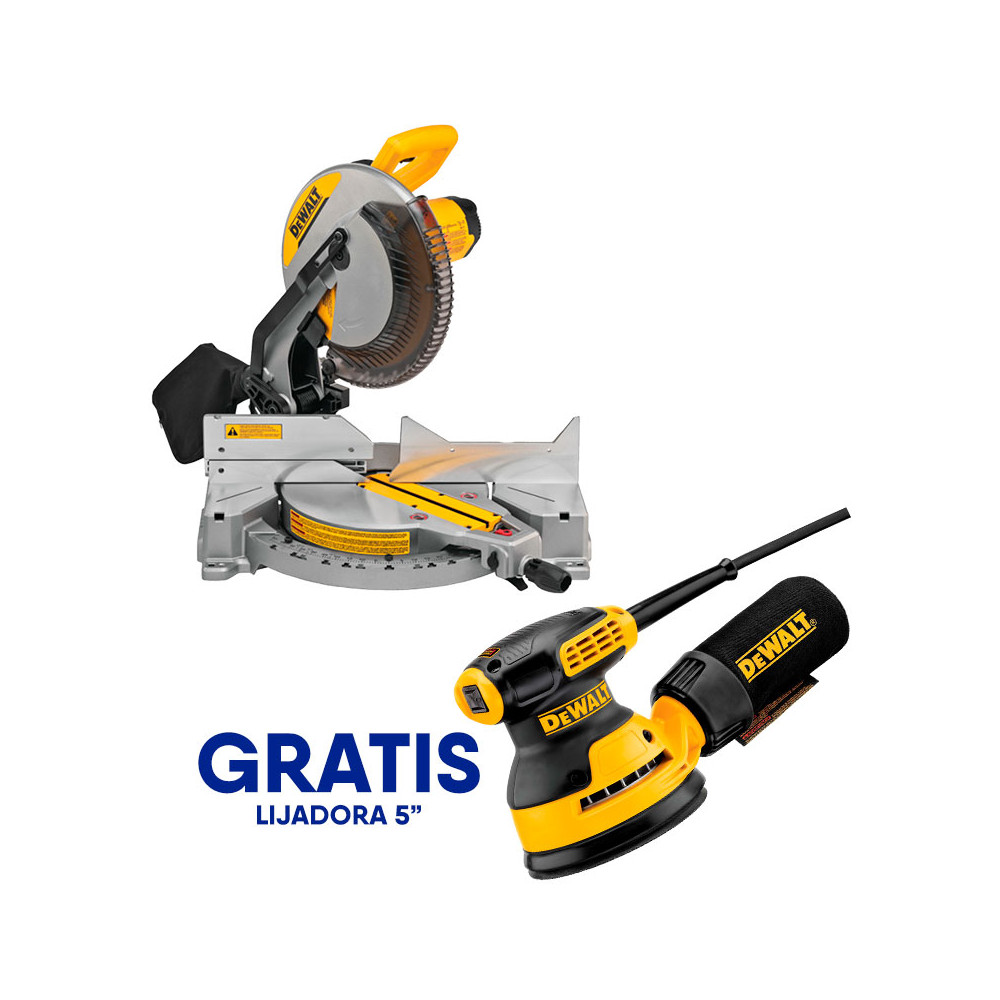 SIERRA INGLETEADORA 12 PULGADAS, 1,600 WATTS, 15 AMPERIOS, 4,000 RPM, GRATIS  LIJADORA ROTO-ORBITAL. DEWALT